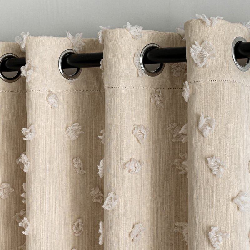 Bohemian Beige Pom Pom Sheer Blackout Curtain Panels - Room Darkening Drapes