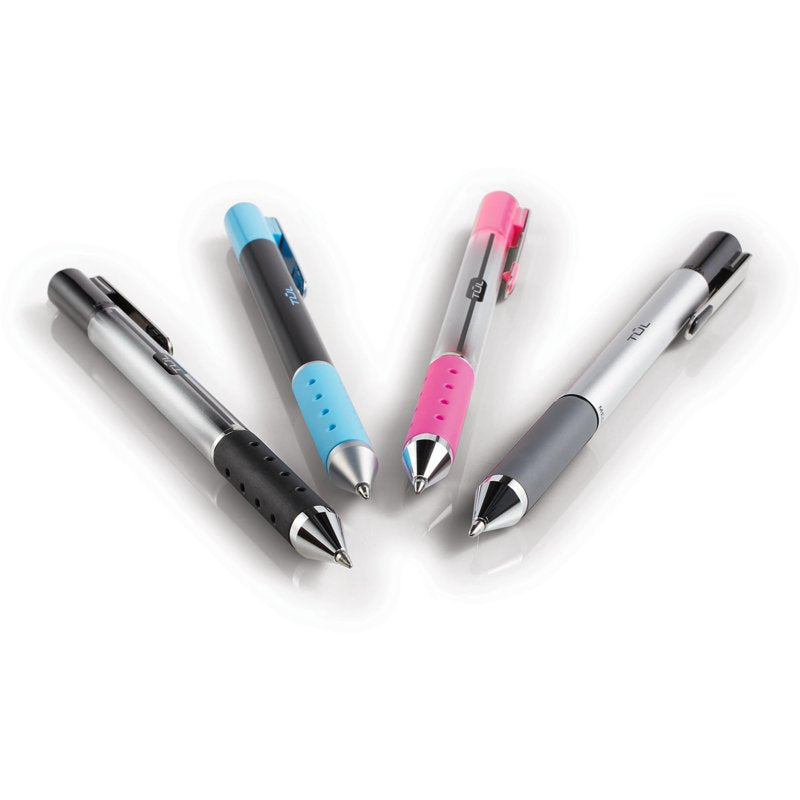 Gel Pens Set - Retractable Medium Point 0.7mm Silver Barrel Assorted Ink Colors - Pack of 14