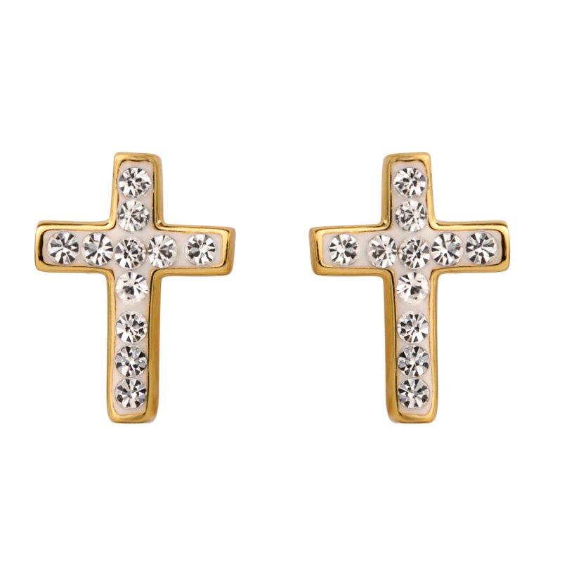 Women's Crystal Cross Earrings in 18kt Gold Over Sterling Silver - Elegant Jewelry