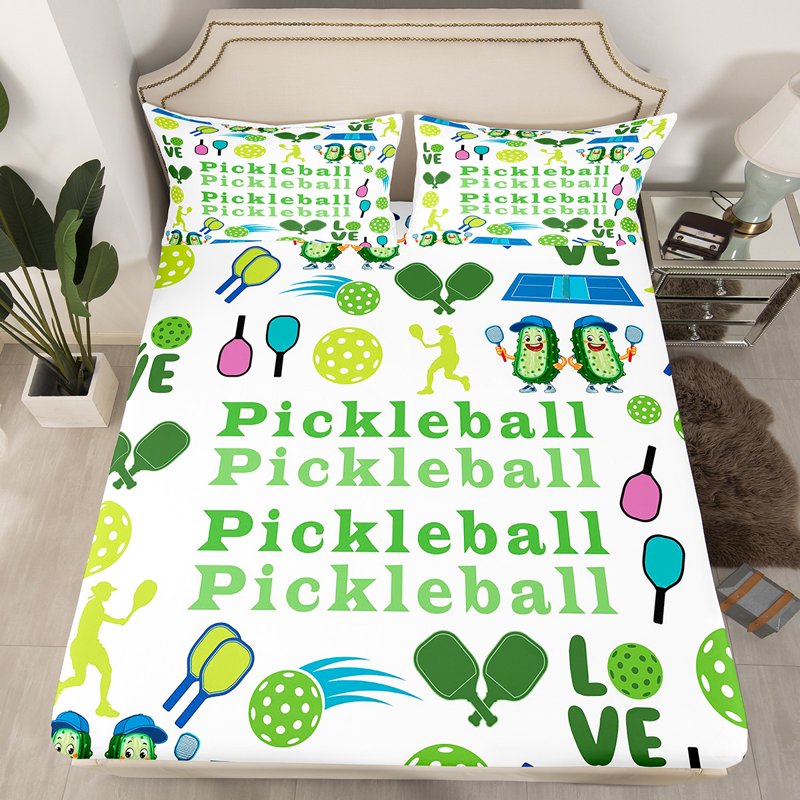 King Size Pickleball-Themed Bed Sheets Set - 4 Pieces, Green White 421 (Variation of THIS listing)
