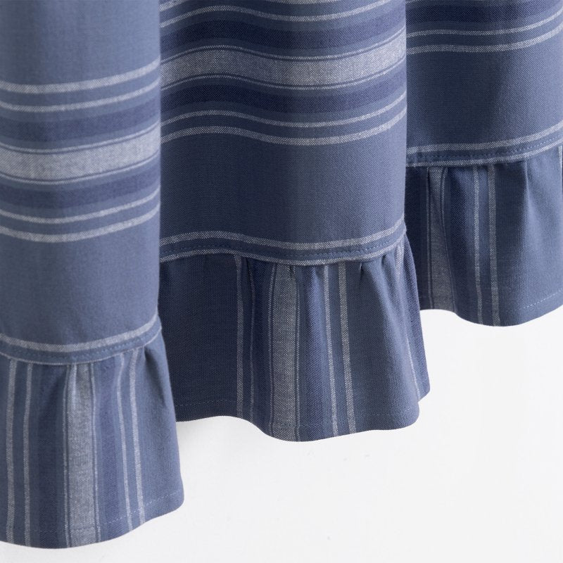 Indoor Light Filtering Tier Set - Ruffle Stripe 36 Inches Poseidon Blue