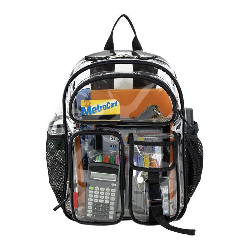 Unisex 16-Inch Clear Cargo Backpack with Multiple Pockets and Water Bottle Sleeves