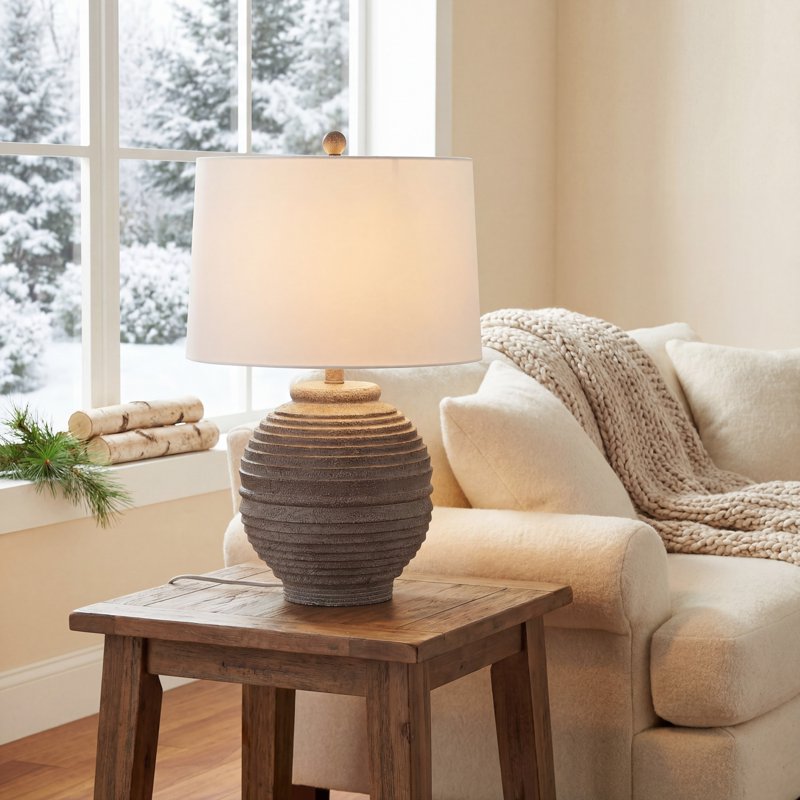 24 Inch Classic Contemporary Table Lamp - Brown Resin with White Shade