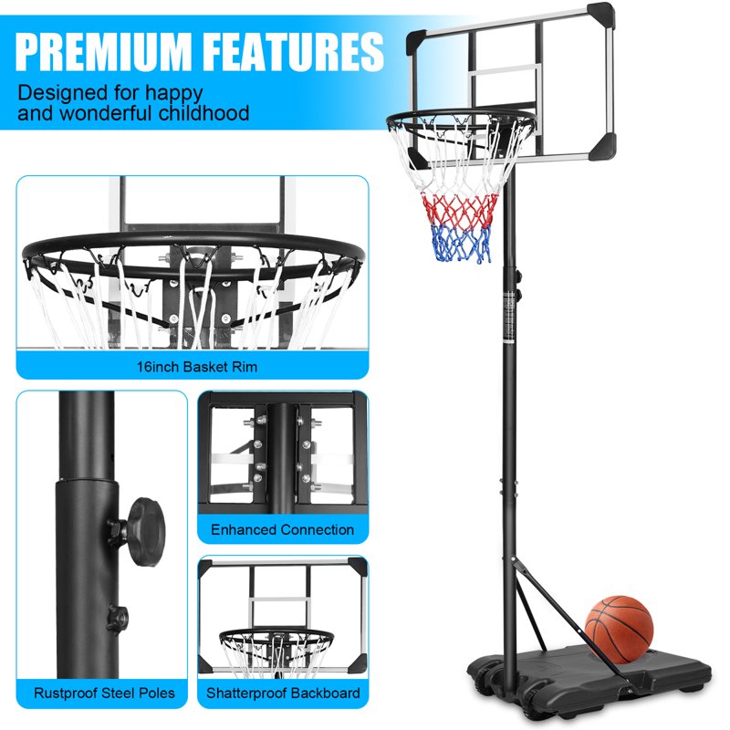 Portable Adjustable Basketball Hoop for Kids & Adults - 28 Inch Backboard with Wheels