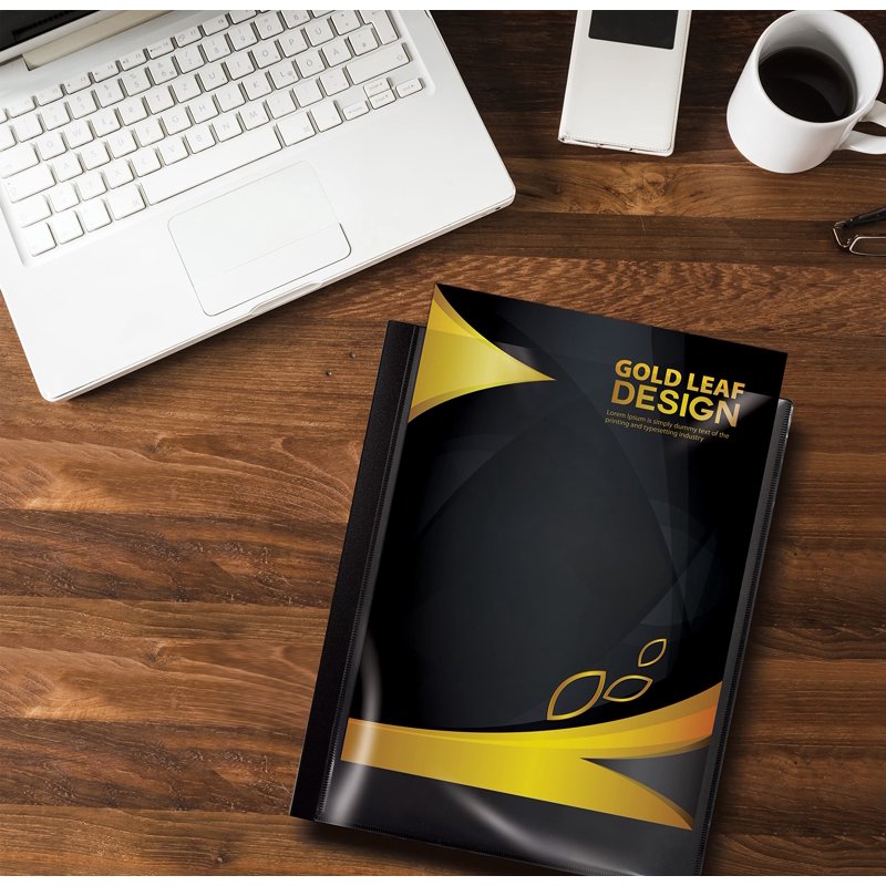 Black Presentation Book with 60 Pocket Pages, Clear Front Cover, 8.5x11 Inches
