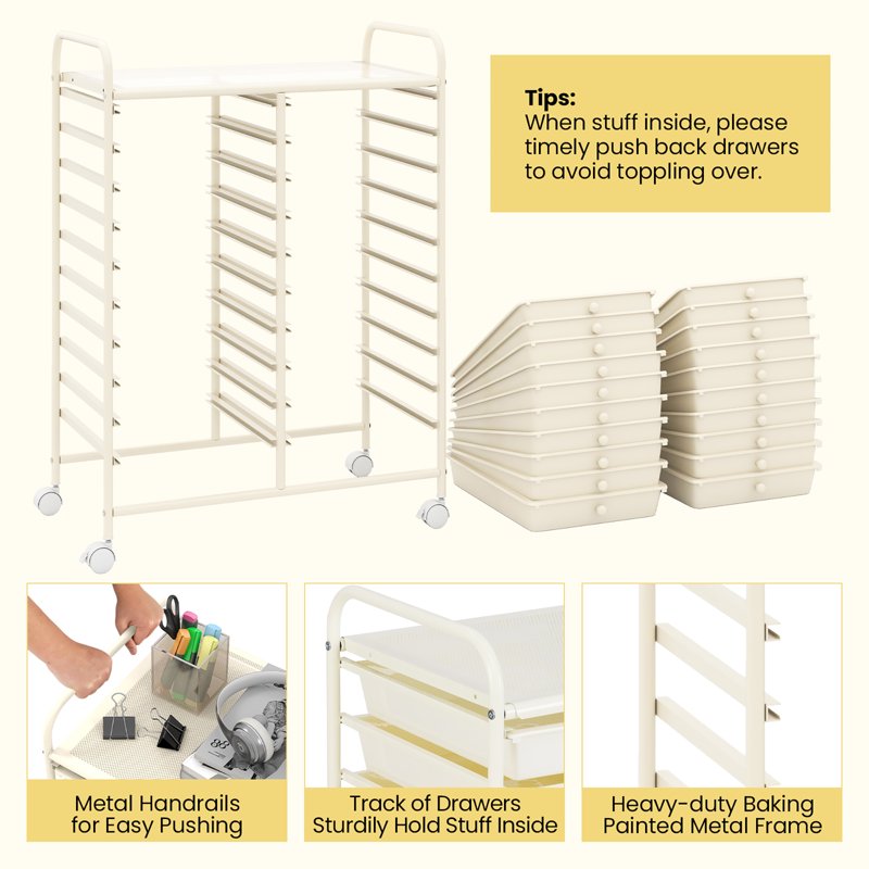 20-Drawer Rolling Storage Cart for Art Craft Organization White