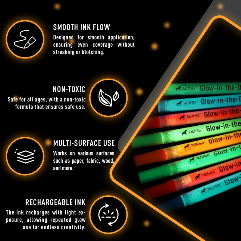 Glow in the Dark Neon Markers Set - 8 Fluorescent Paint Pens for Rock, Fabric, Glass & Wood