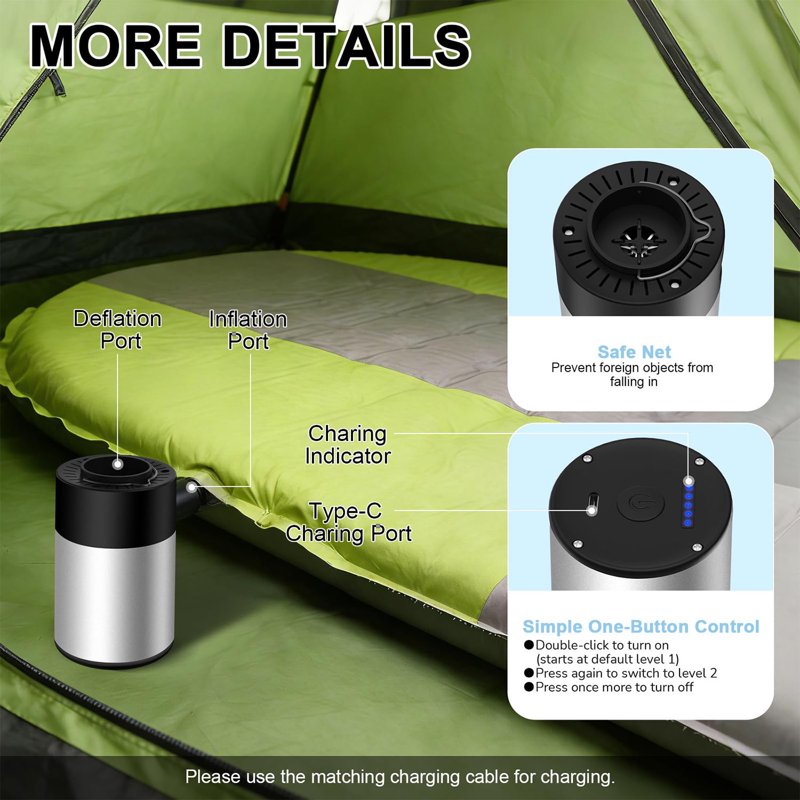 Rechargeable Mini Electric Air Pump with 5200mAh Battery for Inflatables & Air Mattresses