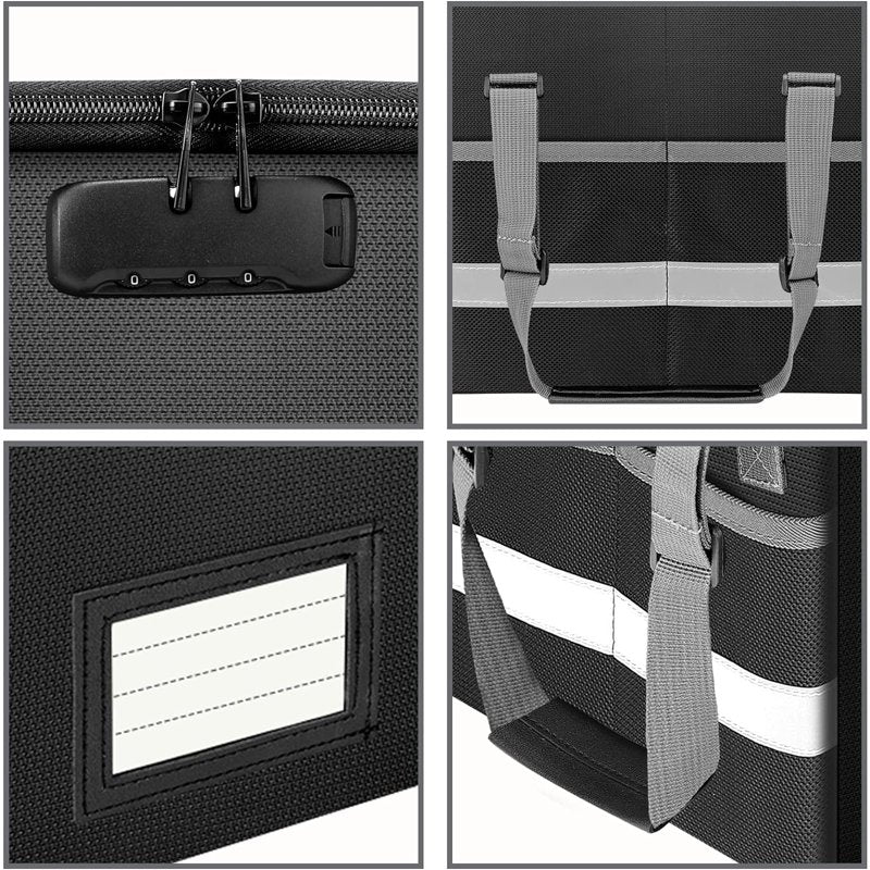Fireproof Water-Resistant Document Safe Box with Lock - Collapsible File Organizer for Home Office, Black