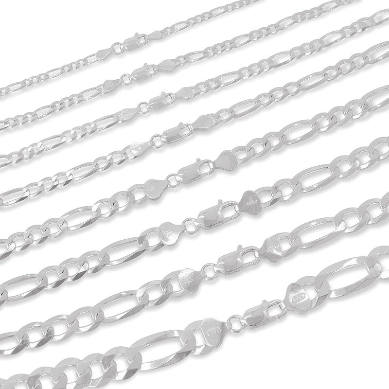 Sterling Silver Figaro Link Chain Necklace with Lobster Claw Closure - Made in Italy