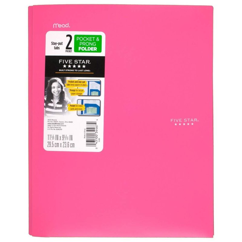 Pink Plastic Folder with Prong Fasteners and 2 Internal Pockets - Office Organization