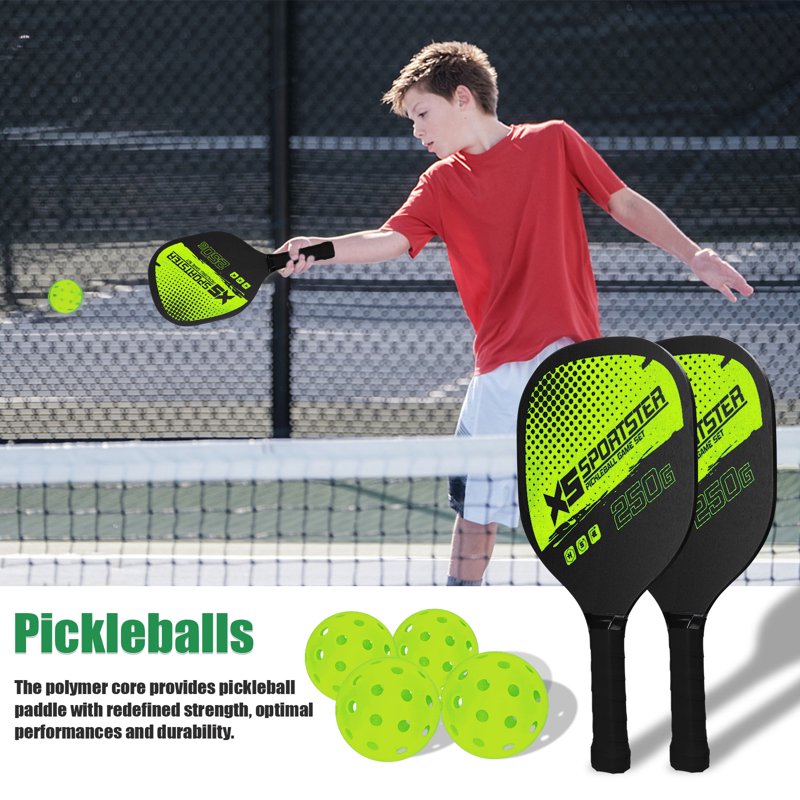 Pickleball Paddle Set — 2 Rackets and 4 Balls with Storage Bag