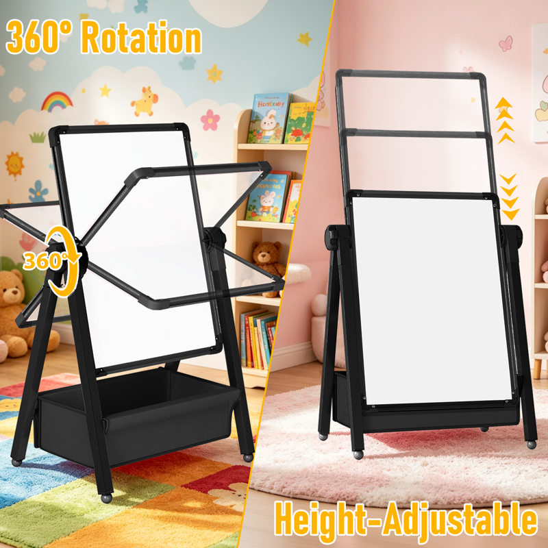 Kids Art Easel with Double-Sided Magnetic Whiteboard & Chalkboard, Adjustable Height, Toddler Gift