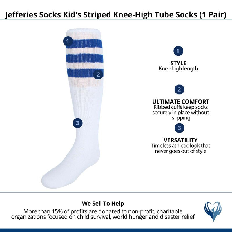 Jefferies Kid's Striped Knee-High Tube Socks 1 Pair Blue, Size 9-1 (Shoe 9-1) - Boys & Girls Sports Socks