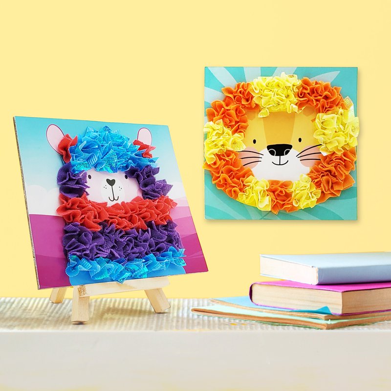 Kids Fabric Poke Art Craft Kit with 2 Designs - Lion & Llama, Unisex Child
