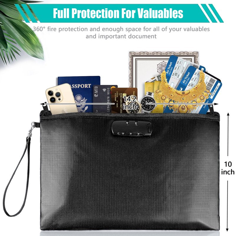 Fireproof Waterproof Document Bag with Lock Large A4 Safe Storage Pouch