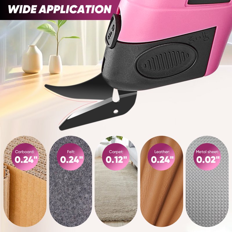 Cordless Electric Scissors for Fabric & Crafting, Lightweight, Rechargeable Pink