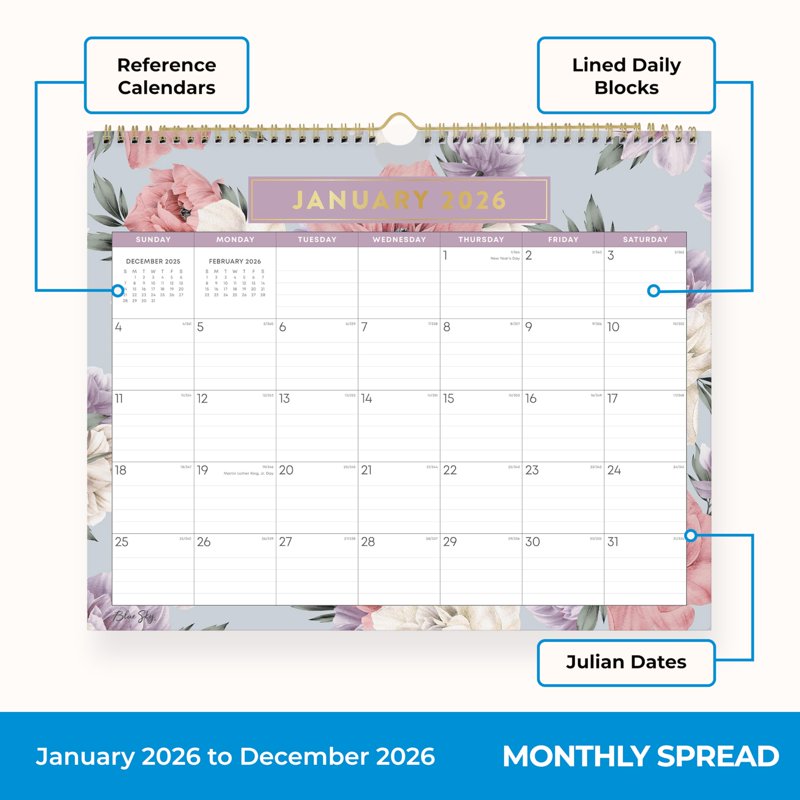 2026 Monthly Wall Calendar - Durable 15x12 Inch Schedule for Home Office Classroom