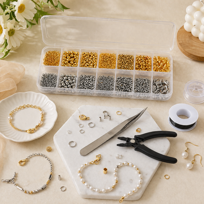 Jewelry Making Crimp Beads Set with Pliers 1200 Pieces for DIY Bracelets & Necklaces