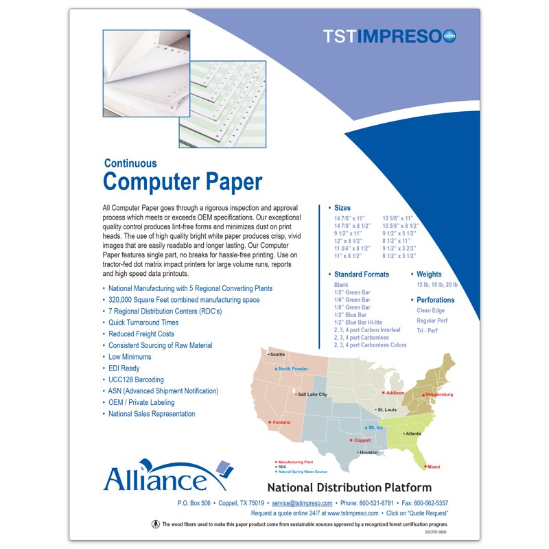 Continuous Computer Paper 14-7/8 x 11 Inches 20lb Green Bar 2,300 Sheets