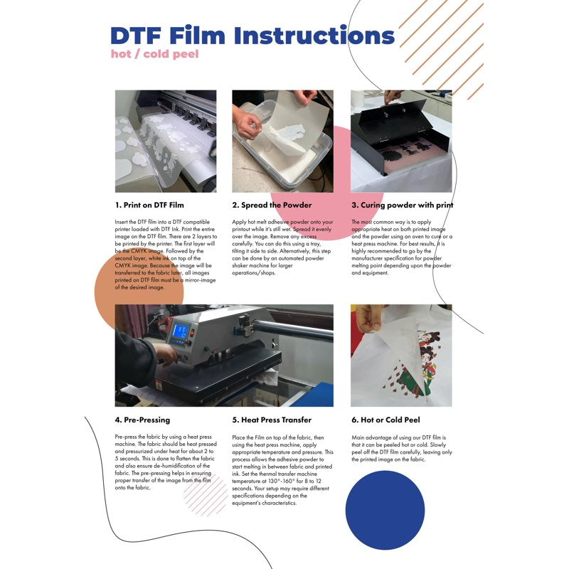 DTF Transfer Film for T-Shirts Heat Press Printing - Waterproof & Washable