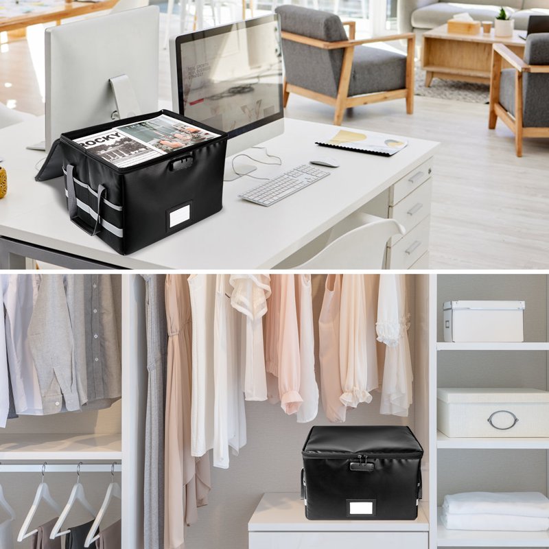 Fireproof File Box with Lock - Document Organizer for Home Office - Black