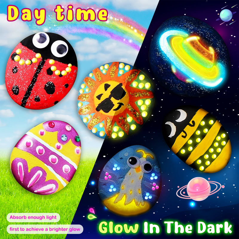 Glow in the Dark Rock Painting Kit for Kids - Arts & Crafts Supplies Gift Set