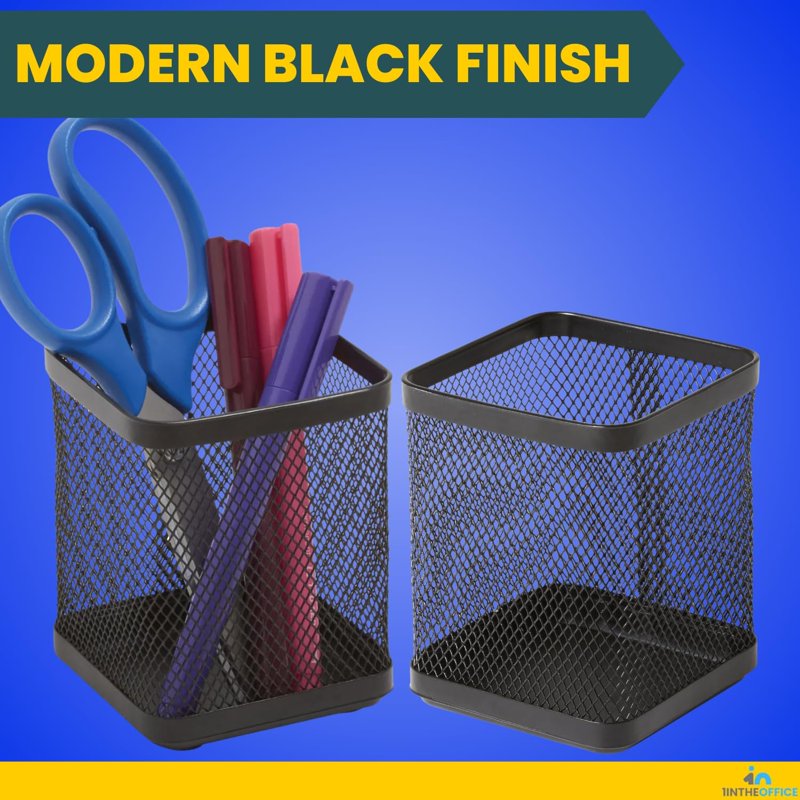 Metal Mesh Pen Cup Holder Set - 2 Pack, Black Office Desk Organizer