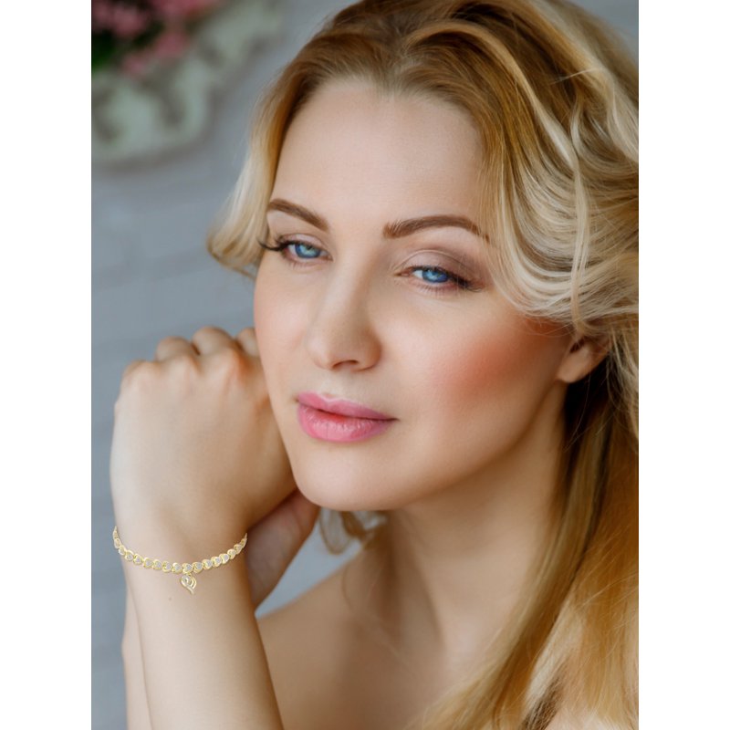 Heart Bracelet with Diamond Accents - 14kt Gold Plated Brass, 7.5in