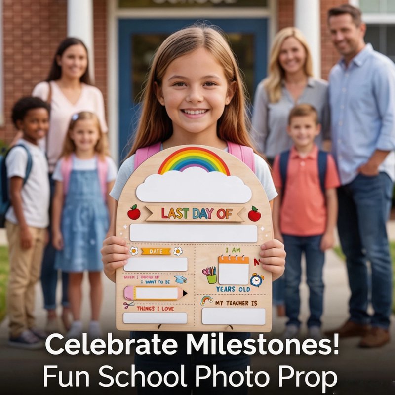 Last Day of School Sign with Markers - Reusable Wooden Photo Prop for Preschool & Kindergarten