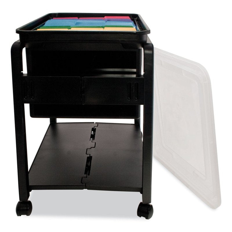 Folding Mobile File Cart with Casters, Black & Clear, 14.5W x 18.5D x 21.75H