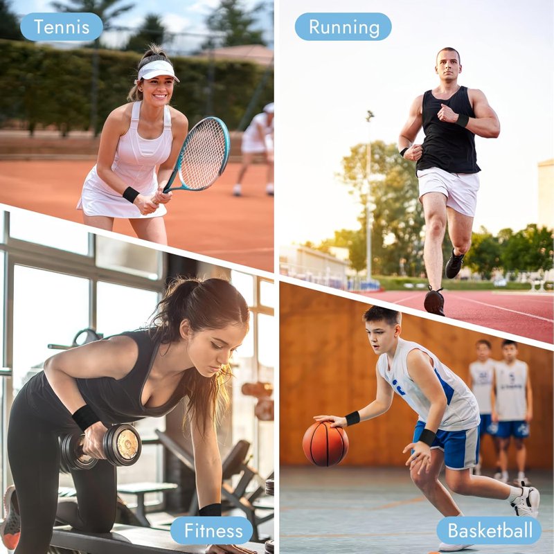 Breathable Tennis Wristbands 6 Pack for Men & Women Sweat-Absorbing Sports Wristbands