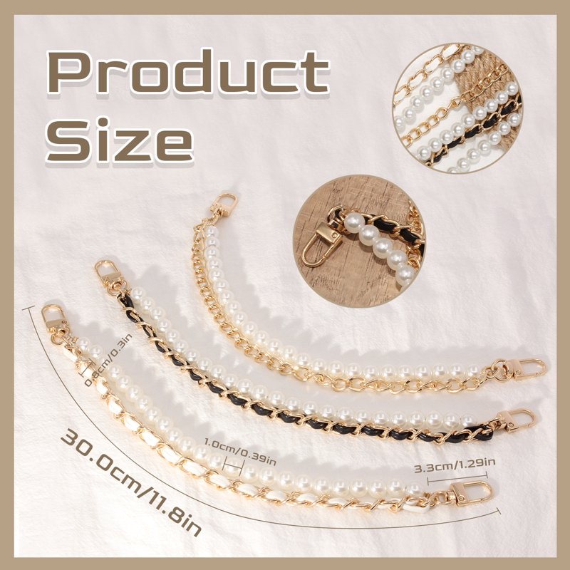 Pearl Purse Chain Set with Gold Straps for Handbags - Replacement & Extension