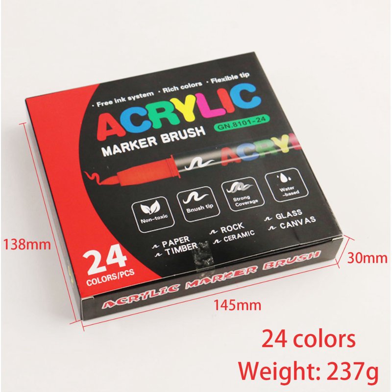 24 Colors Waterproof Acrylic Paint Markers for Rocks Wood Glass Crafts