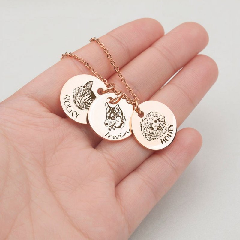 Personalized Pet Photo Necklace - Silver, Gold, Rose Gold | Engraved Dog & Cat Pendant Gift