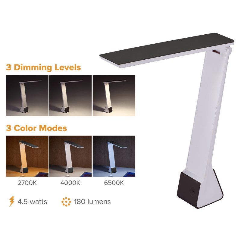 Rechargeable LED Desk Lamp - Foldable, Adjustable Color Temperature, Portable Black