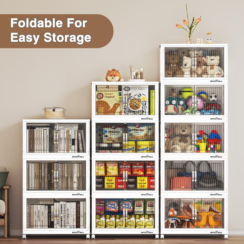 Large Stackable Storage Bins with Lid & Doors, 120QT Collapsible Closet Organizers