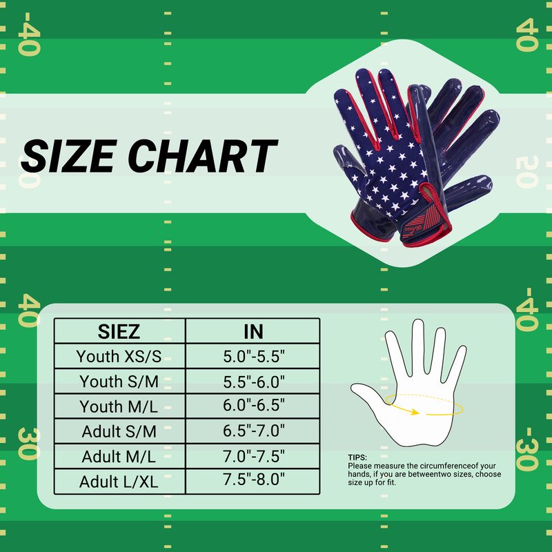 Football Gloves for Youth & Adults with Sticky Grip Palms - Flag & Receiver Gloves