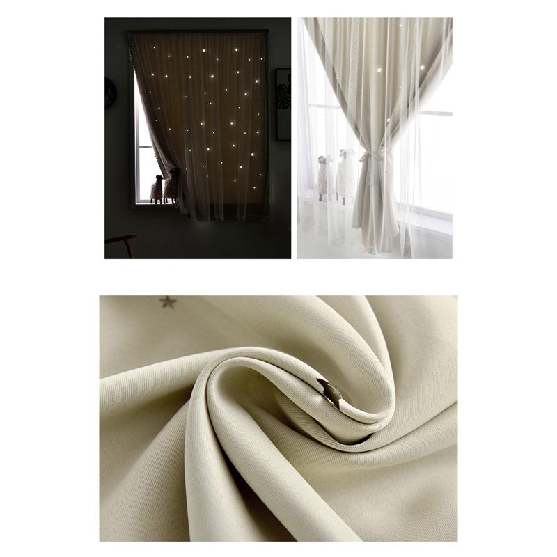 Blackout Star Curtains for Bedroom and Kids Room with Sheer Overlay