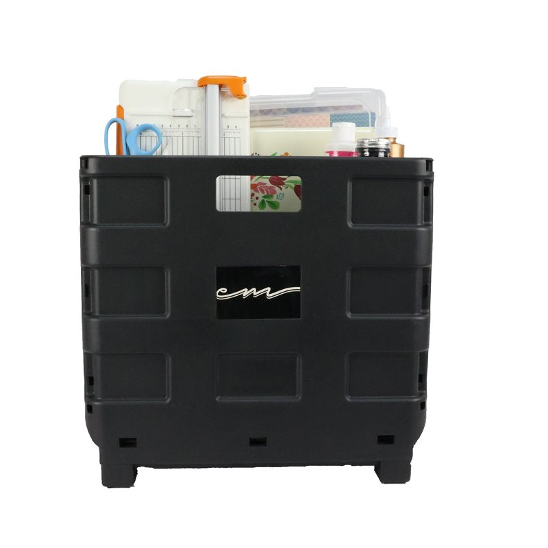 Collapsible Rolling Craft Cart with Lid - Black, Portable Storage Organizer