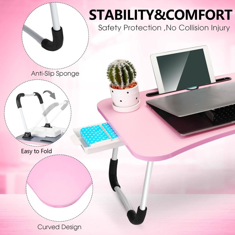 PHANCIR Foldable Lap Desk, 23.6 Inch Portable Wood Laptop Desk Table