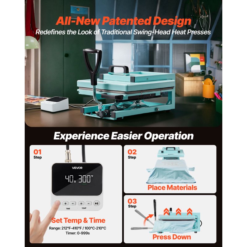 15x15 Inch Hybrid Heat Press Machine 5-in-1 Sublimation T-Shirt Mug Cap Plate