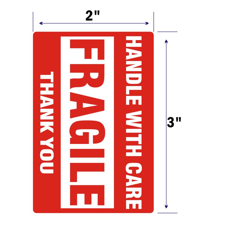 Fragile Shipping Labels 4 Rolls 2x3 Inch Handle With Care & Thank You Stickers