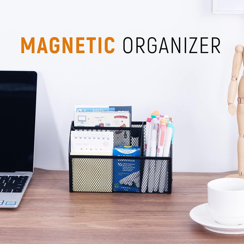 Magnetic Mesh Wall Mount Pencil Holder Organizer - Space Saving Office & Locker Storage