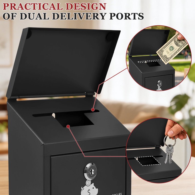 Lockable Metal Donation & Collection Box with Dual Slots Wall Mountable