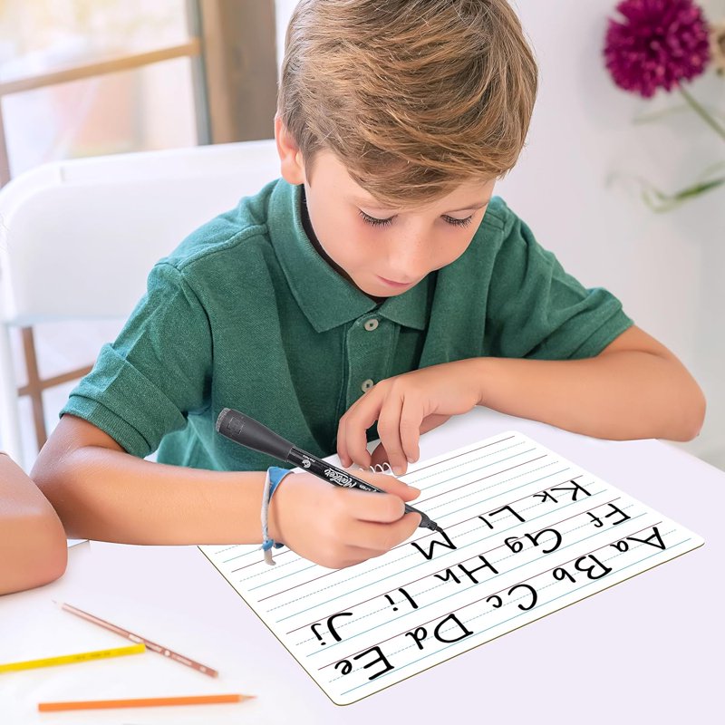 Lined Dry Erase Boards Set of 5 | 9x12 Inch Reusable Whiteboards with Markers & Erasers