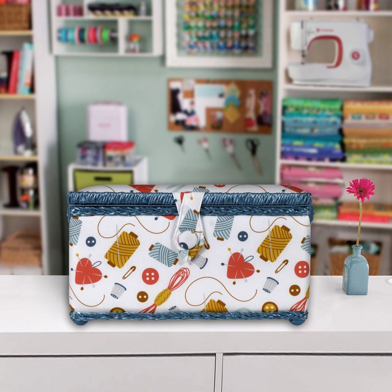 Large Sewing Basket with Storage Tray - Multicolor Craft Organizer