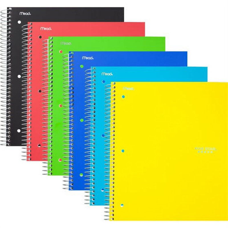 Two-Subject Wirebound College Ruled Notebook - 11 x 8 Inches, Assorted Colors