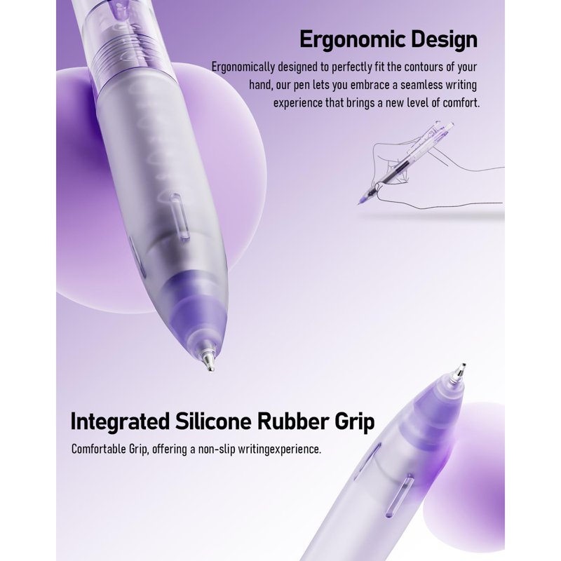 Purple Gel Pen Set 14 Pack Retractable 0.5mm Fine Point with Highlighters
