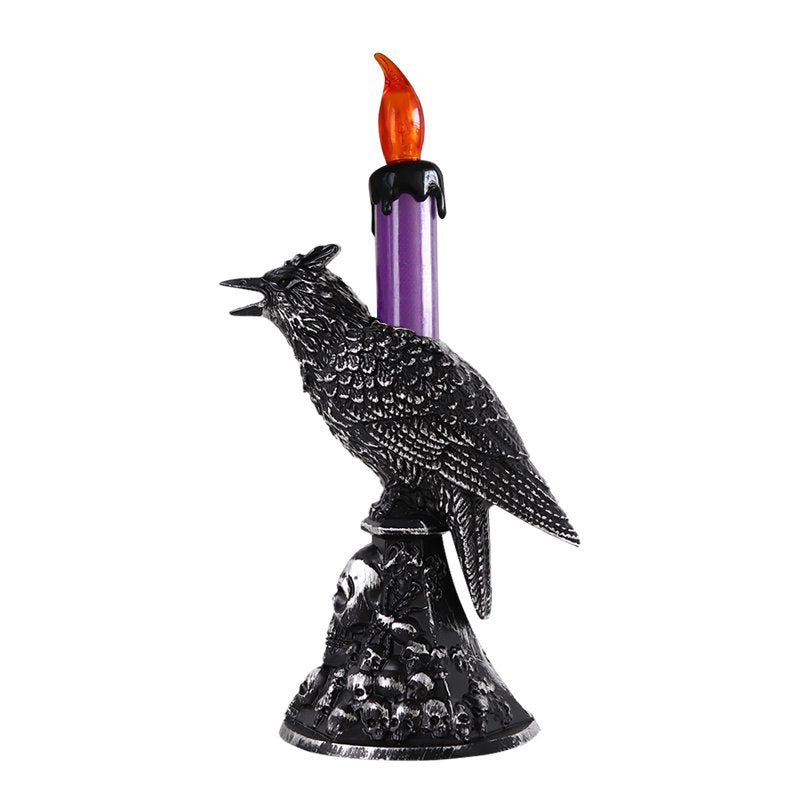 Gothic Crow LED Flameless Candle - Horror Halloween Night Light Sculpture